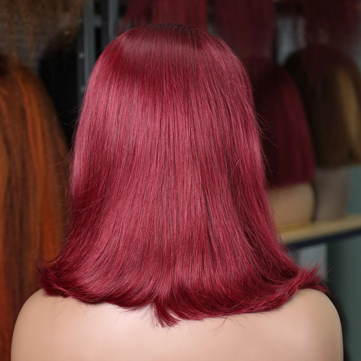 10-14 Inch Burgundy Transparent Lace Front Short Bob Human Hair Wig 200% Density