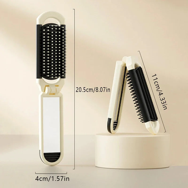 Folding Mini Comb with Mirror and Scalp Massage Portable Travel Comb