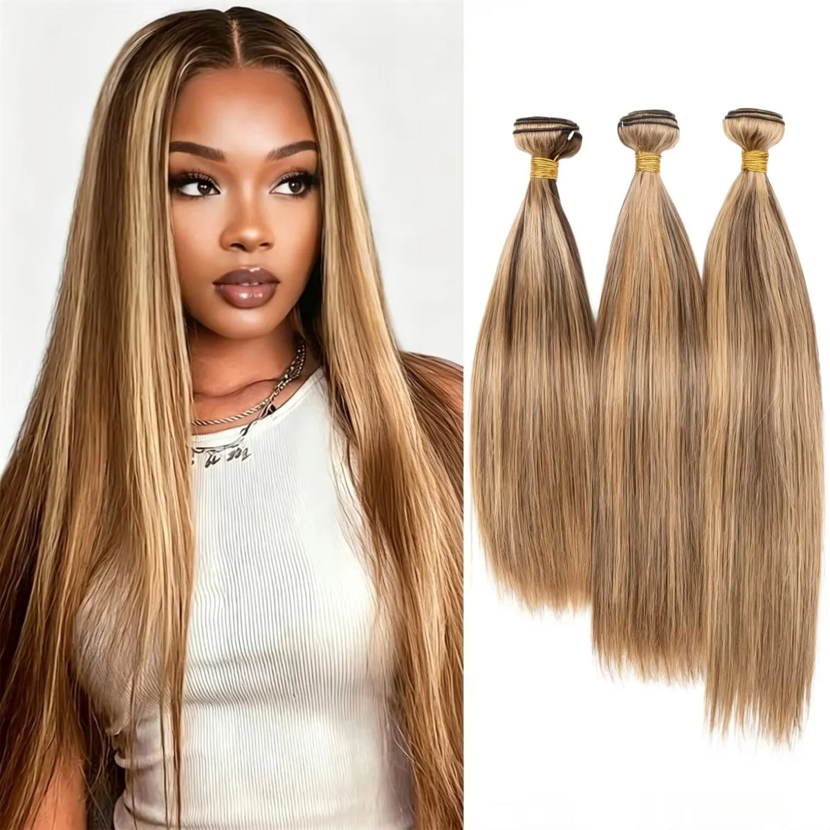 12A Highlight P4/27 Straight Brazilian Remy Human Hair Bundles Honey Blonde P1B/30 P1B/99J Colored Extensions
