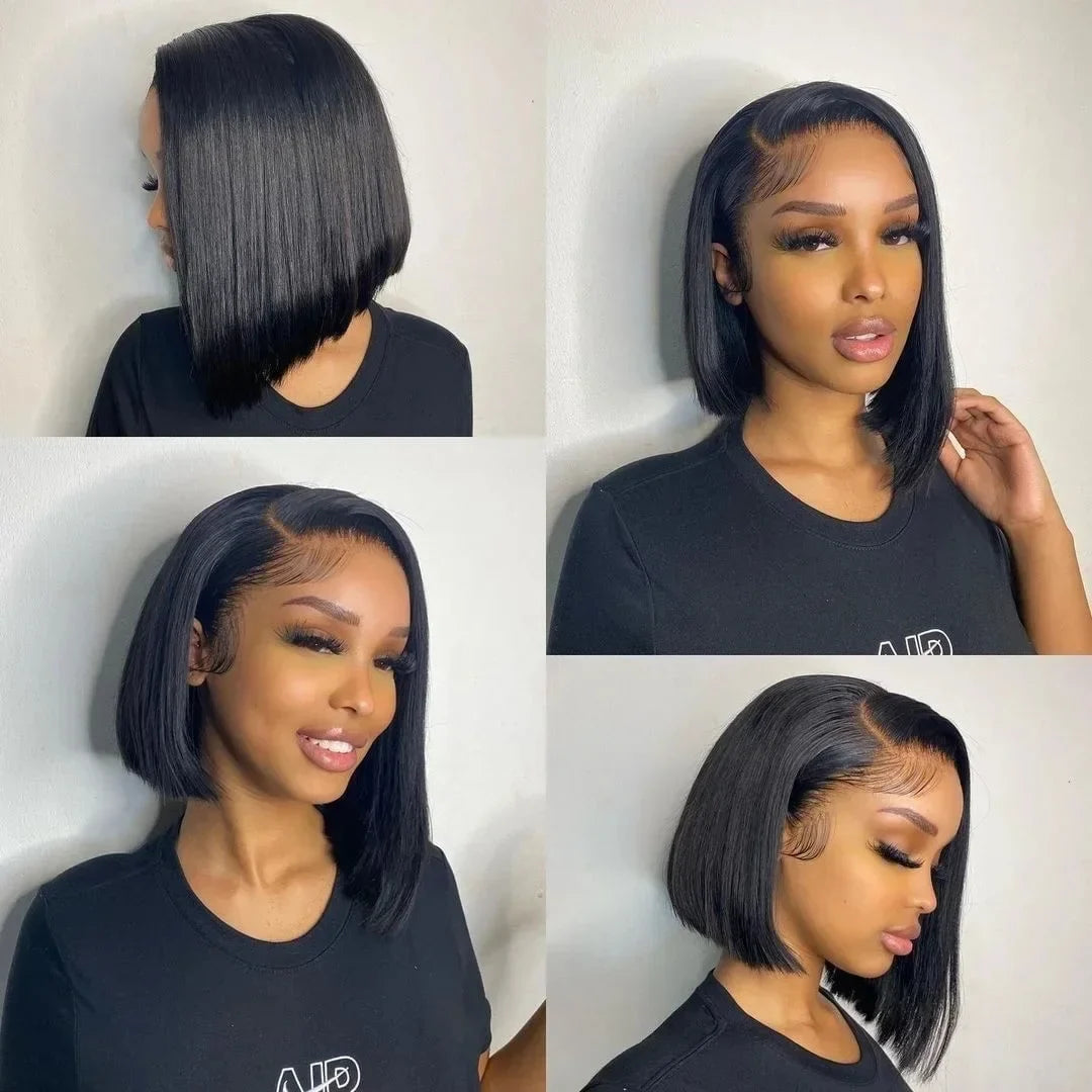 10-16 Inch Short Straight Bob Wig 100% Brazilian Human Hair 13x4 Lace Frontal 200% Density