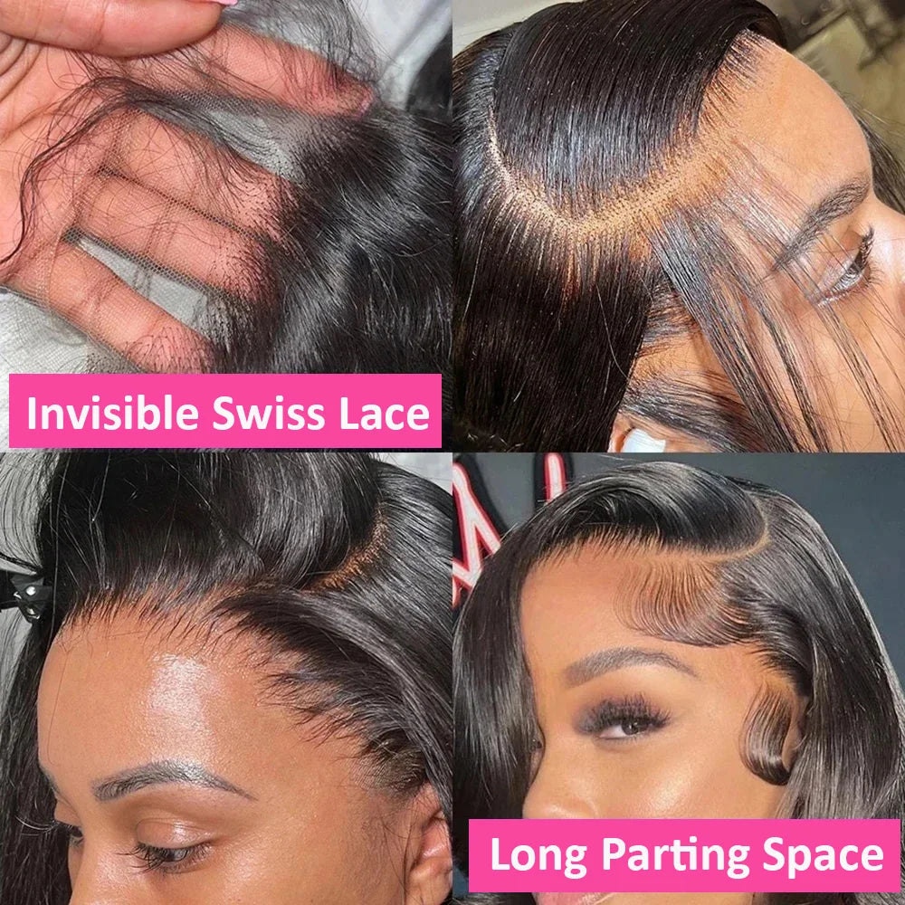 200% Density 13x4 Lace Front Bob Wig 16 Inch Straight 100% Human Hair with 2x6 4x4 5x5 HD Lace Closure