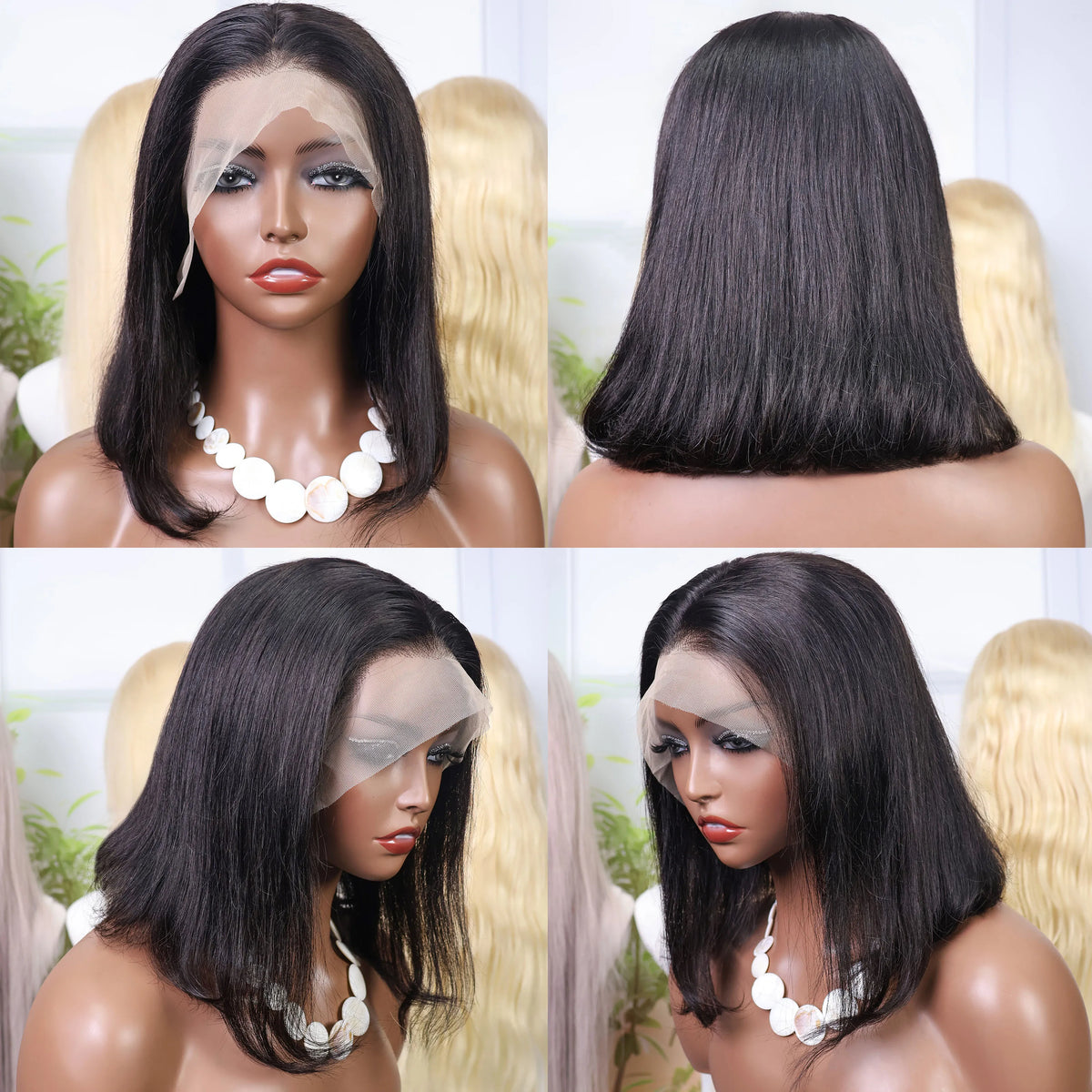 200% Density 13x4 Lace Front Bob Wig 16 Inch Straight 100% Human Hair with 2x6 4x4 5x5 HD Lace Closure