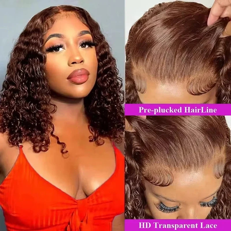 Chocolate Brown 13x4 Lace Frontal Short Kinky Curly Bob Remy Human Hair Wig
