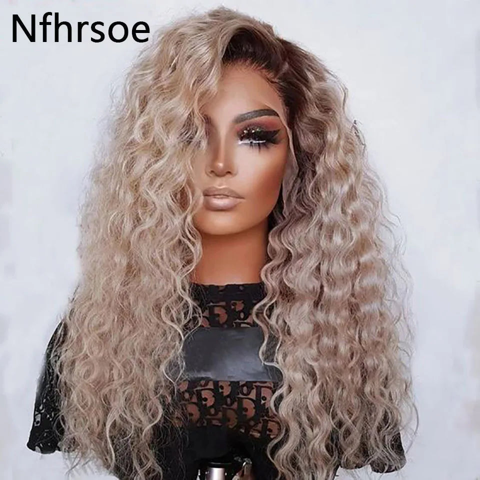 100% Human Hair 13x4 HD Lace Front Frontal Wig 180% Density Brazilian Curly Ombre Honey Blonde #4