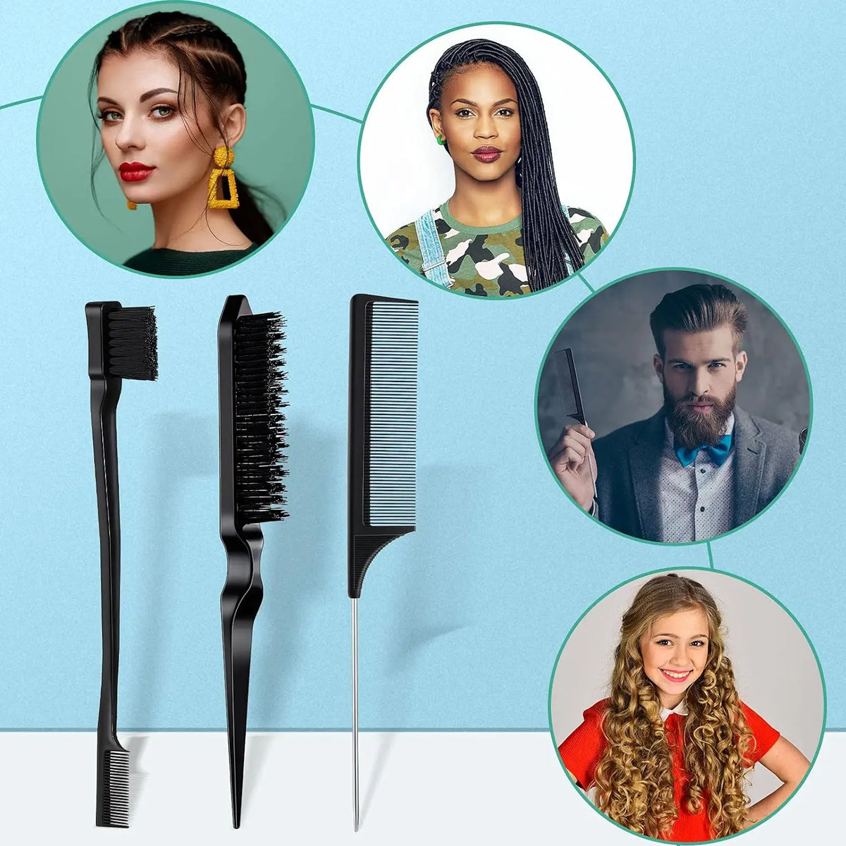 6 Piece Hair Styling Set Spray Bottle Comb Brush Caps for Wigs