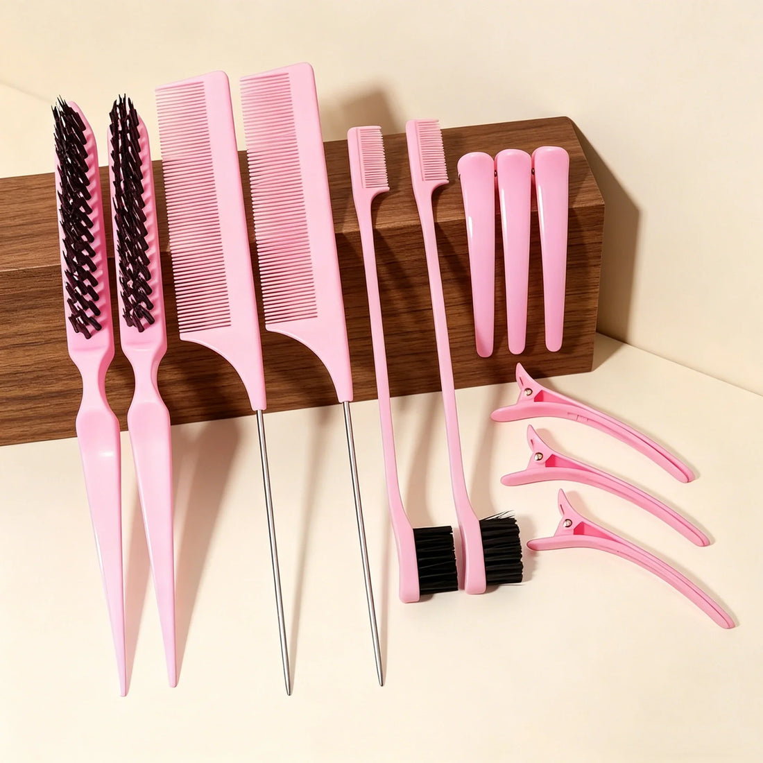 12 Piece Plastic Styling Set With Tail Comb Brush Edge Control Brush And Hair Clip