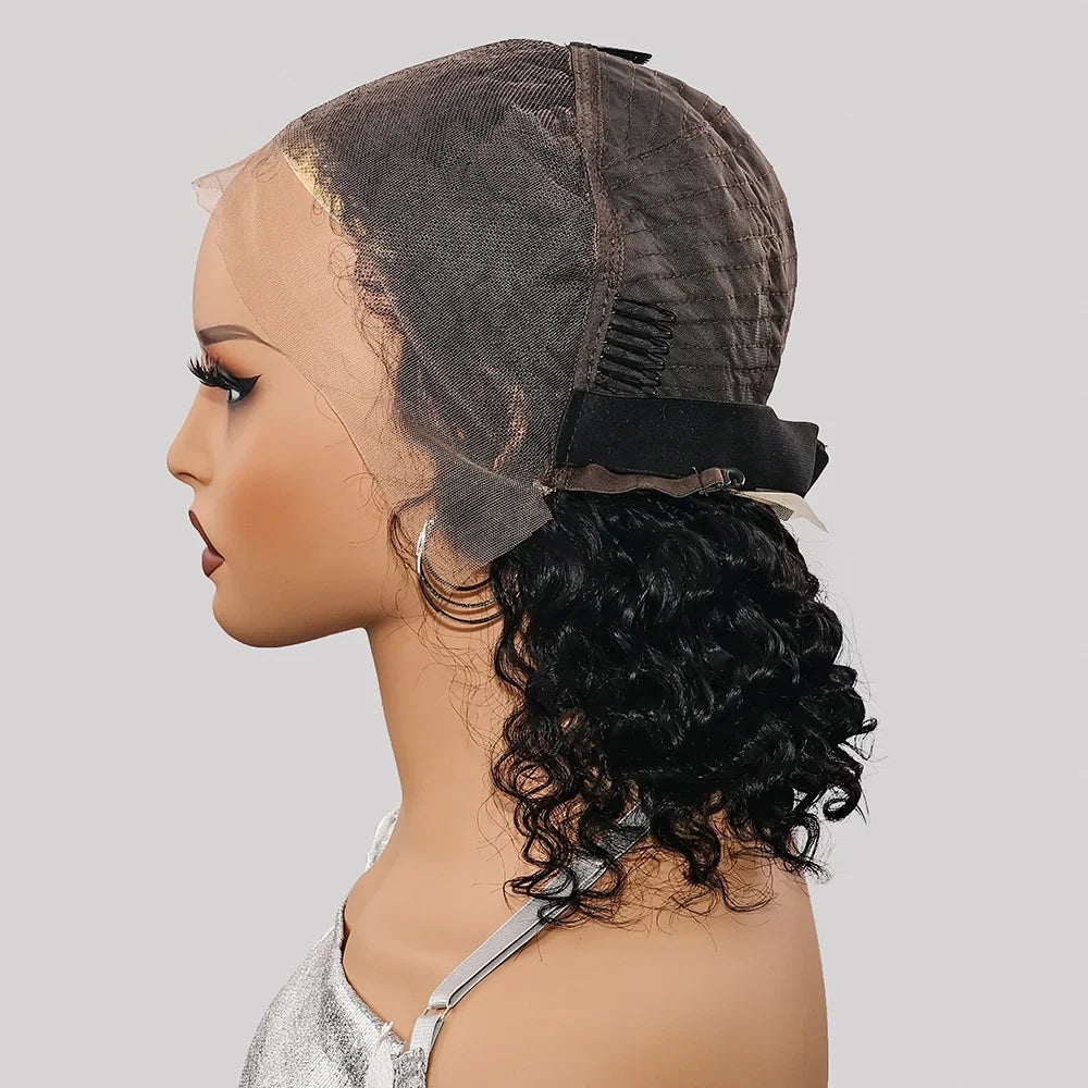 13x4 Transparent Lace Brazilian Short Curly Bob Wig 300% Density Remy Hair