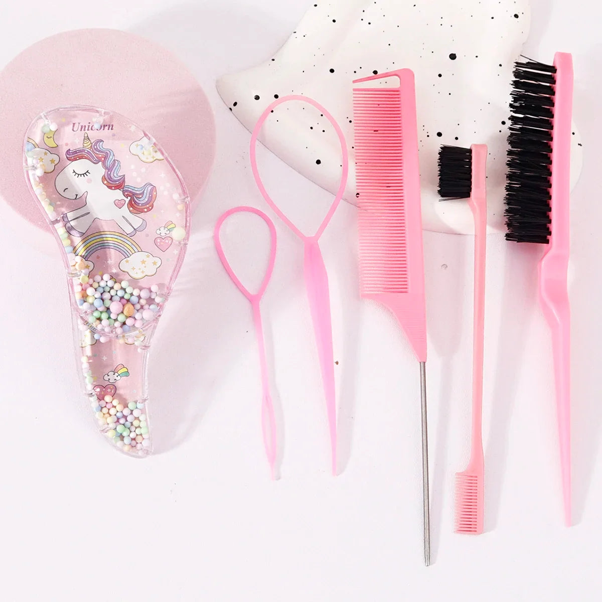 6 Piece Hair Styling Tool Set Including Hair Brush Comb Edge Brush Rat Tail Comb