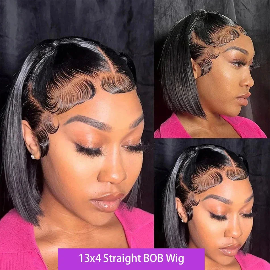 Straight Short Bob 13x4 & 4x4 Human Hair Lace Frontal Wigs 200% Density Remy Transparent Lace Pre-Plucked
