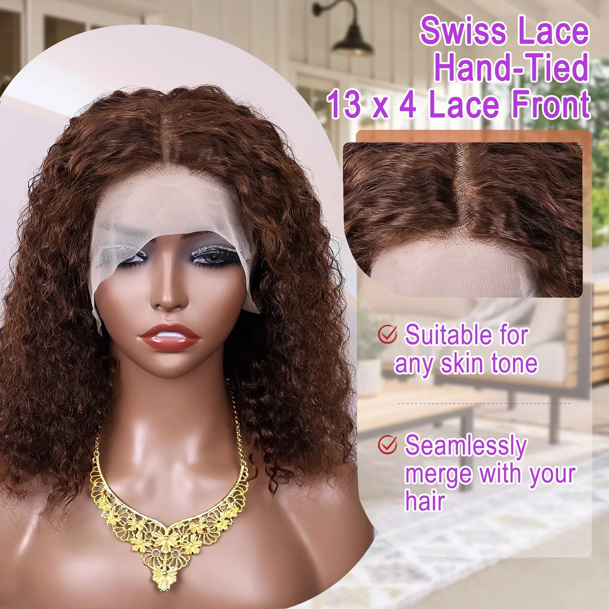 Deep Wave #4 Brown Short Bob Human Hair Wig 13x4 Transparent Lace Frontal