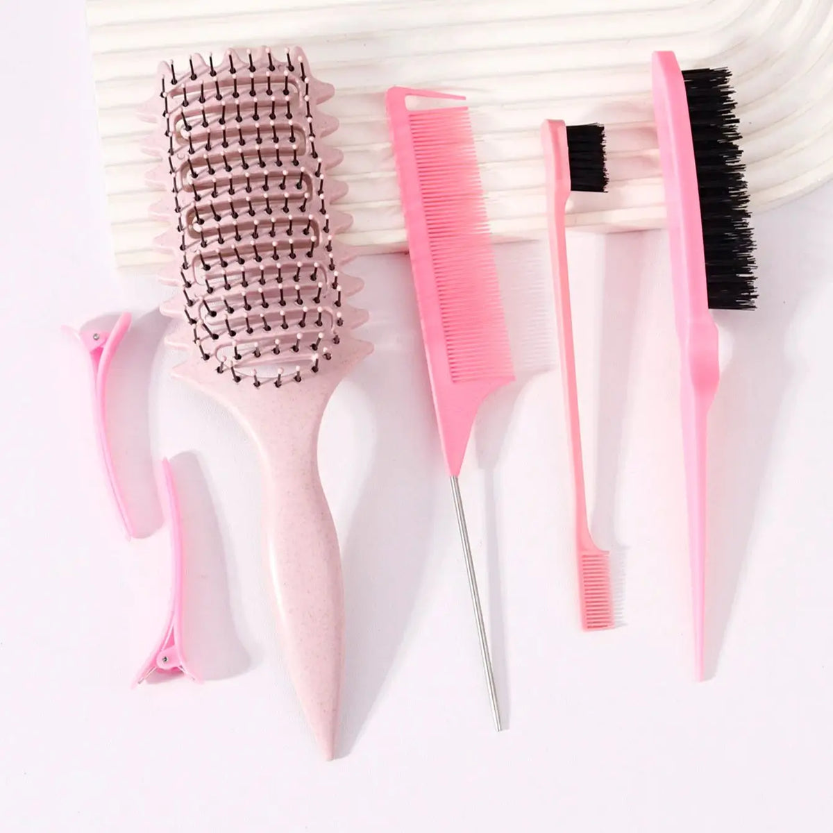 6 Piece Plastic Hair Styling Loop Brush Set for Curly Hair and Wigs