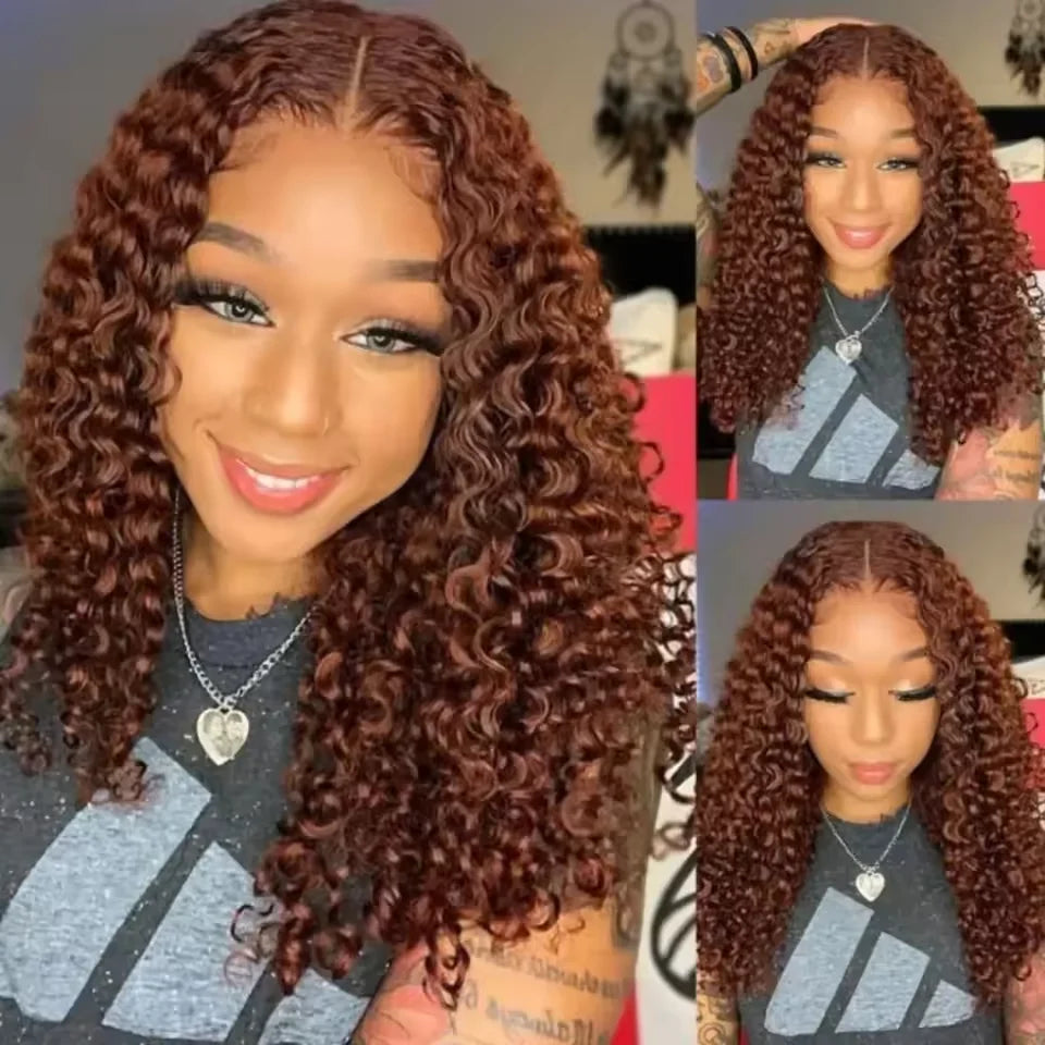 Chocolate Brown 13x4 Lace Frontal Short Kinky Curly Bob Remy Human Hair Wig