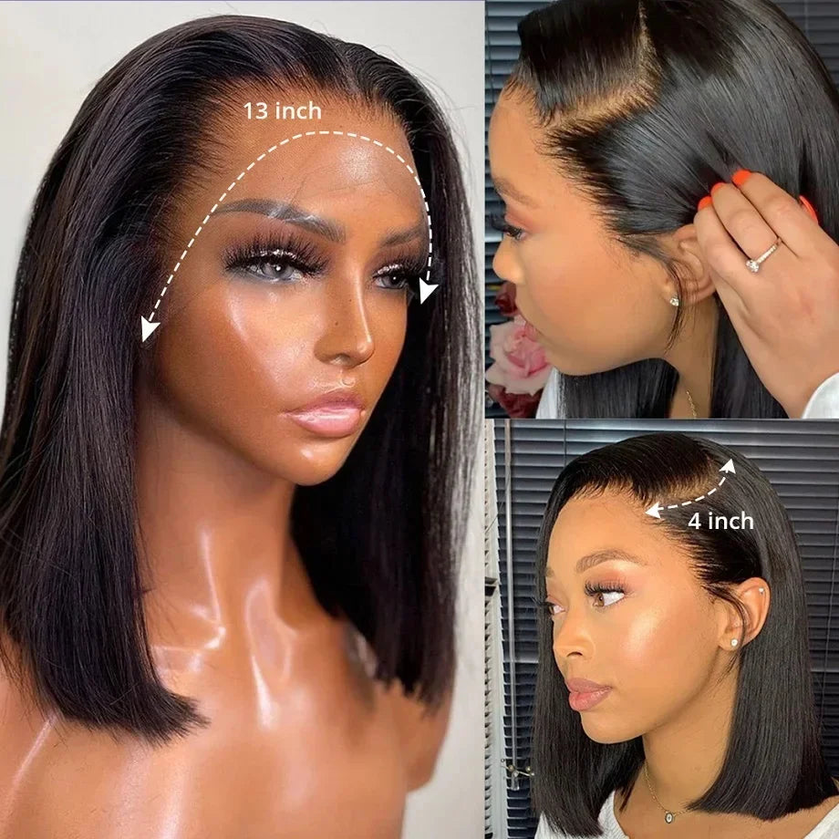 10-16 Inch Short Straight Bob Wig 100% Brazilian Human Hair 13x4 Lace Frontal 200% Density