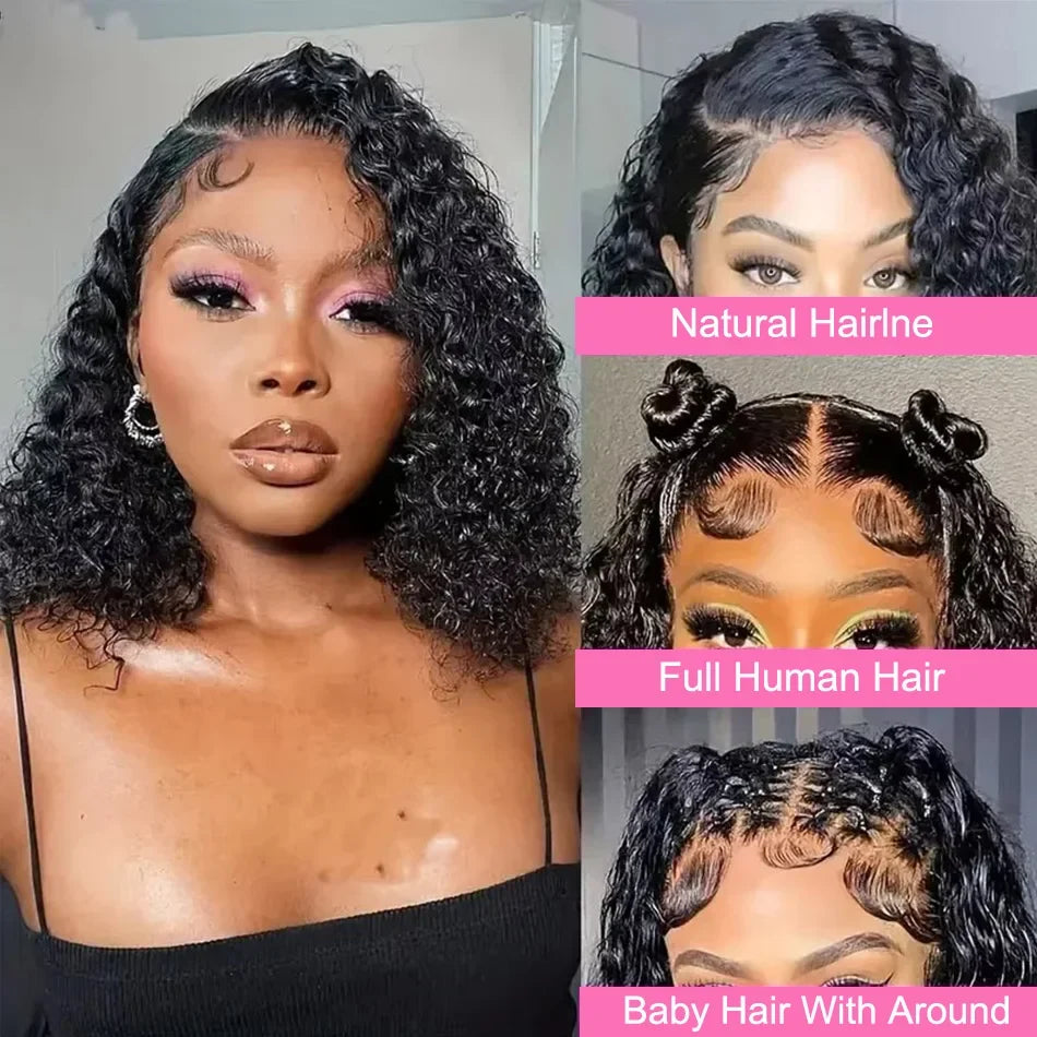 13x4 Transparent Lace 300% Density Brazilian Short Curly Bob Wig