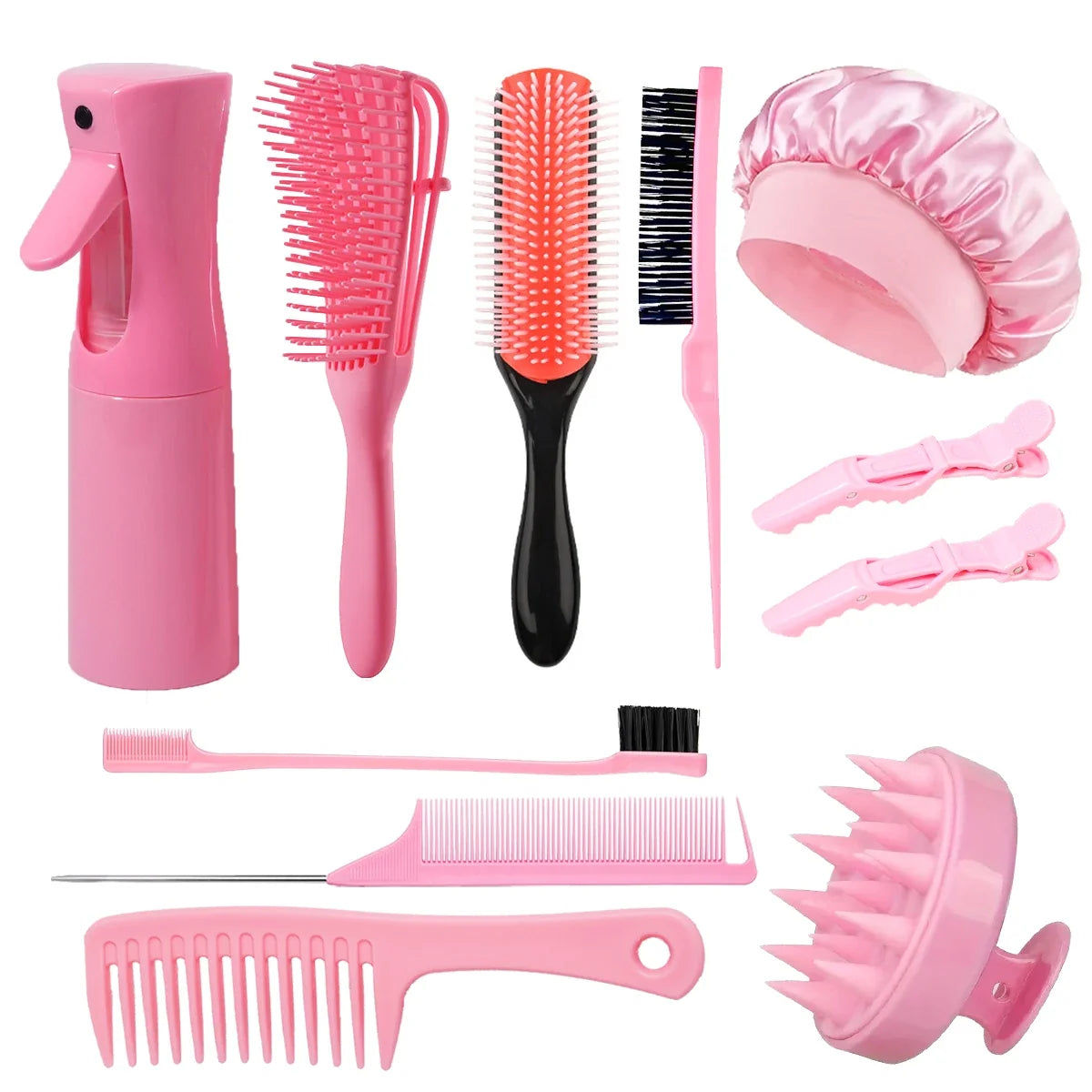 11 Piece Hairdressing Tool Set Hair Brush Comb Spray Bottle Sleeping Cap