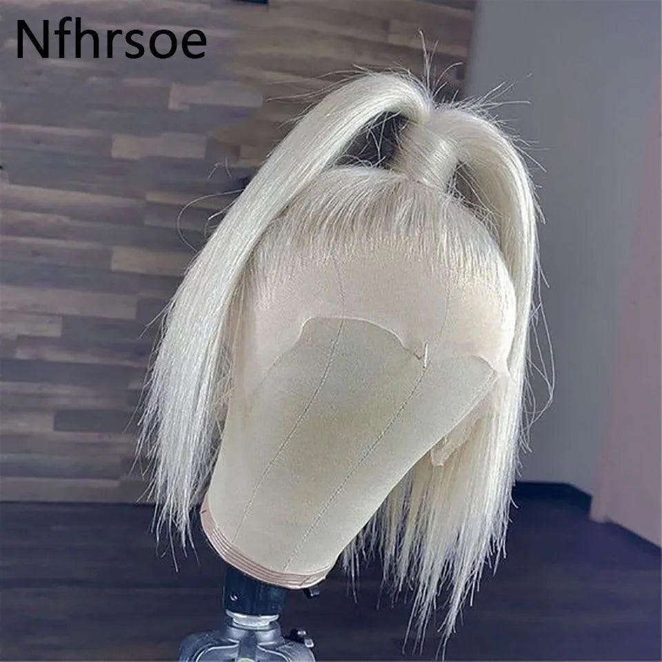 #60 White Platinum Ash Blonde Bob 13x4 13x6 Lace Frontal Remy Human Hair Wig Straight