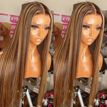 Ombre Honey Blonde Brown Straight 13x4 Lace Front Human Hair Wig