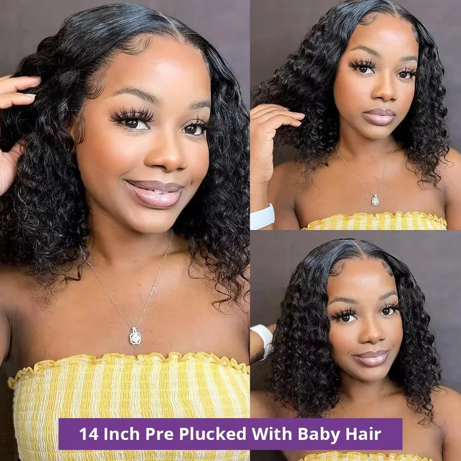 Water Wave 13x4 Transparent Lace Front Bob Wig 200% Density Brazilian Human Hair Short Wig