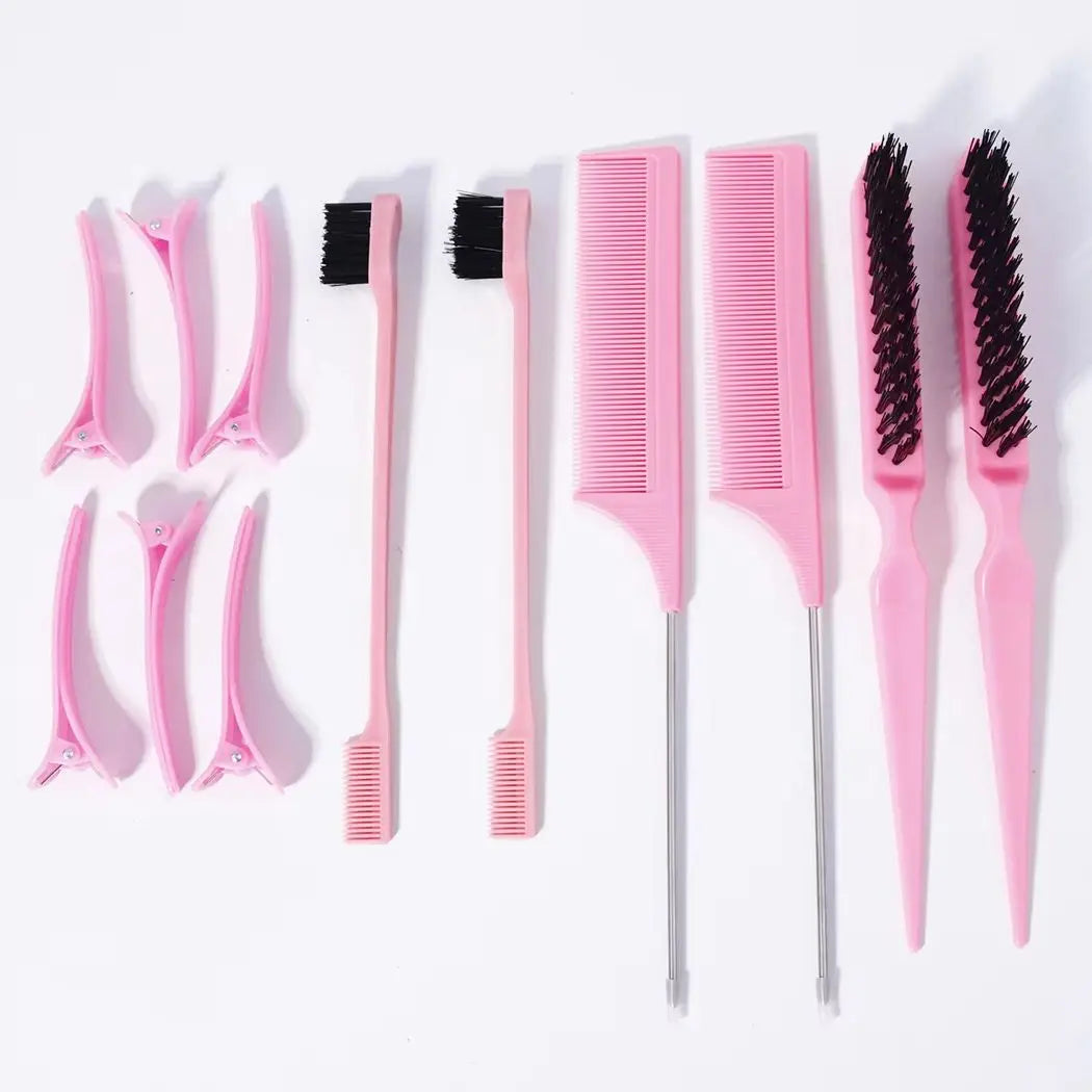 12 Piece Plastic Hair Comb Set With Rat Tail Comb Edge Brush And Clips