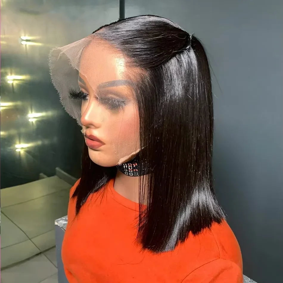Straight Short Bob 13x4 & 4x4 Human Hair Lace Frontal Wigs 200% Density Remy Transparent Lace Pre-Plucked