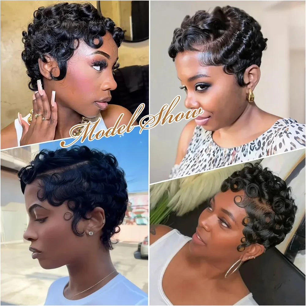 Curly 13x4 HD Lace Front 150% Density Short Pixie Cut Brazilian Human Hair Wig