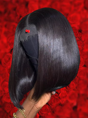 4x4 13x4 Lace Frontal Short Straight Bob Human Hair Wig Pre Plucked Brazilian Remy