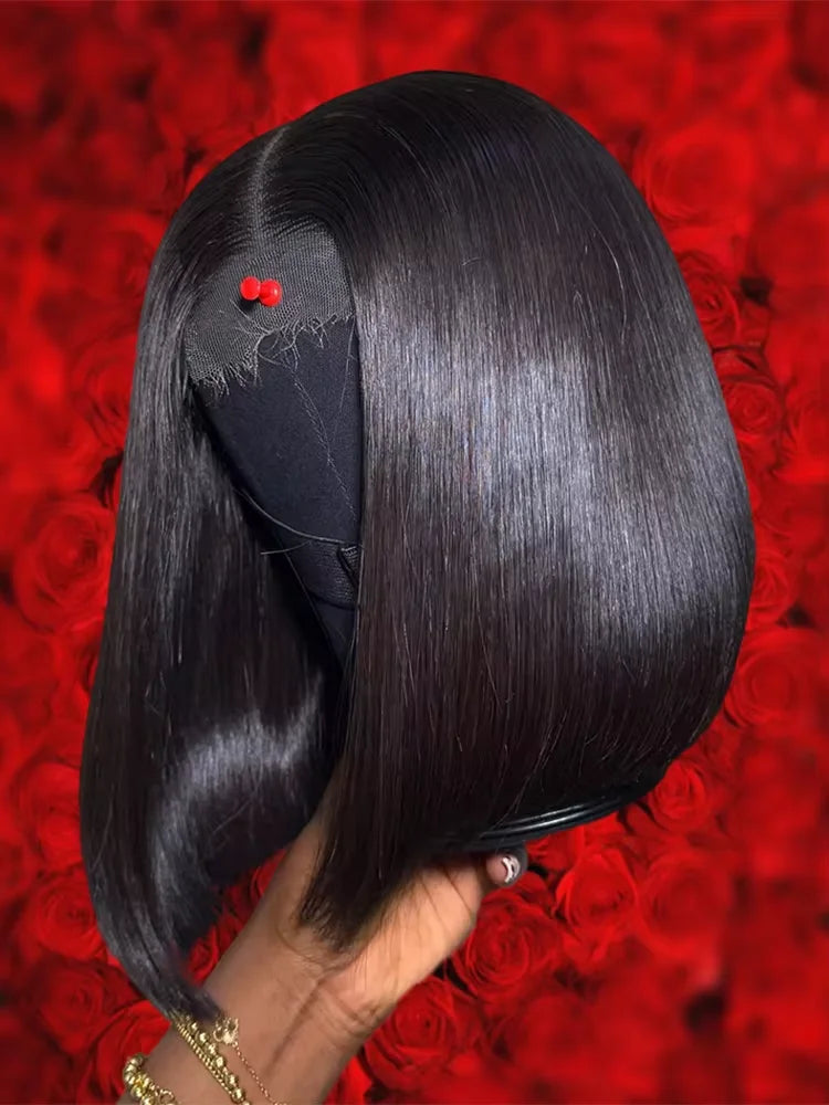 4x4 13x4 Lace Frontal Short Straight Bob Human Hair Wig Pre Plucked Brazilian Remy
