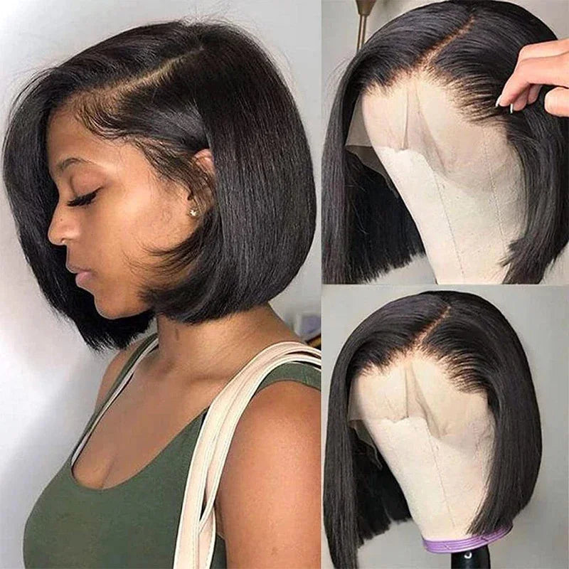 200% Density 13x4 Transparent Lace Front Bob Wig Straight 100% Unprocessed Brazilian Human Hair