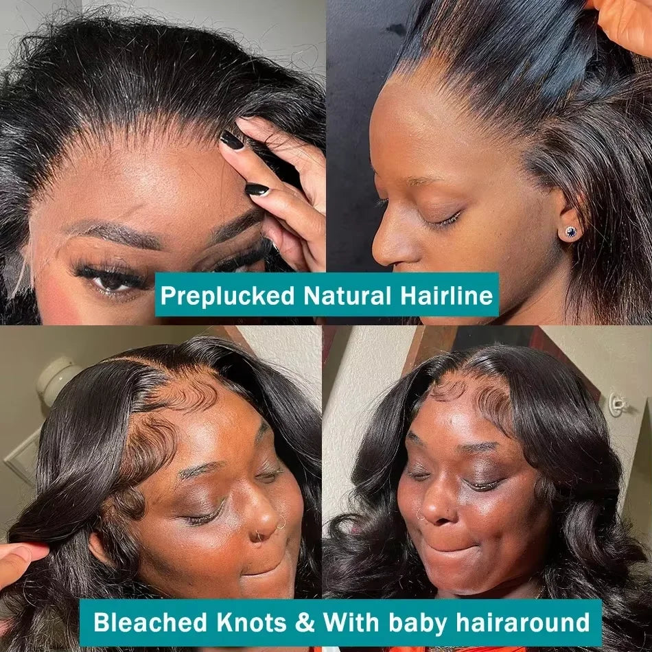 100% Human Hair 13x6 Lace Frontal Body Wave Wig 30-40 Inch Black