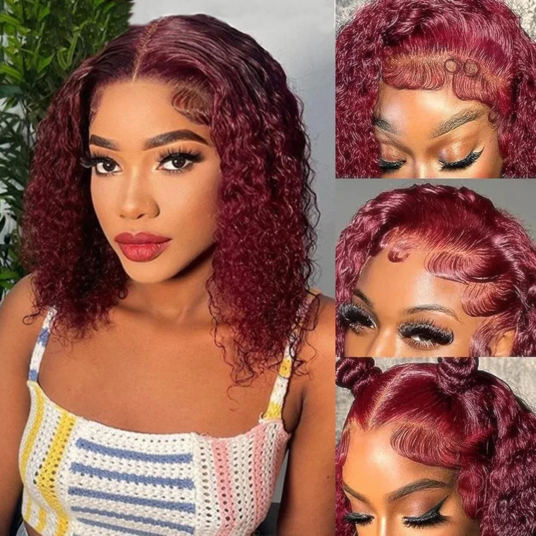 Burgundy 99J Water Wave 13x4 Short Bob Lace Front Human Hair Wig