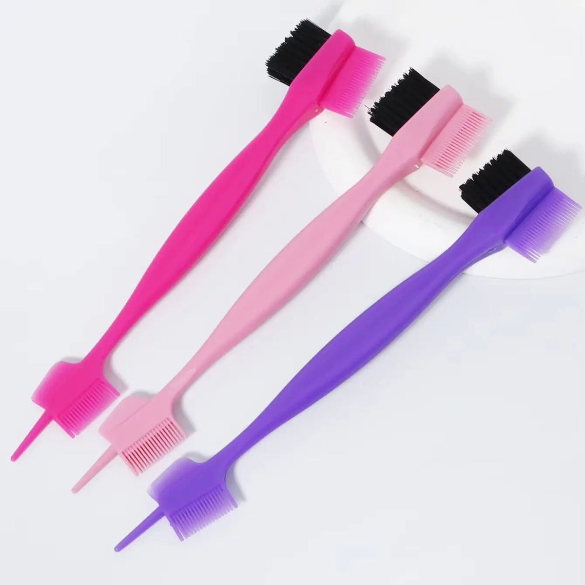 Three in One Edge Control Brush with Pointed Tail and Dual Comb Design 3 Piece Plastic Set
