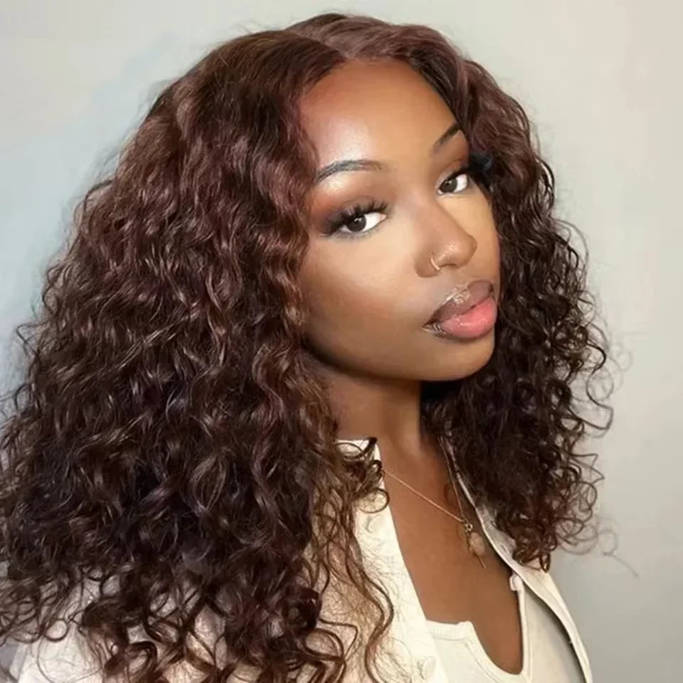 Chocolate Brown 13x4 Lace Frontal Short Kinky Curly Bob Remy Human Hair Wig