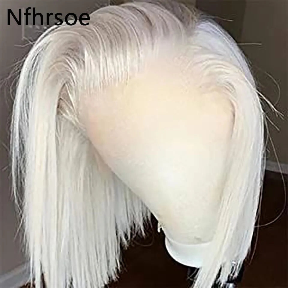 #60 White Platinum Ash Blonde Bob 13x4 13x6 Lace Frontal Remy Human Hair Wig Straight
