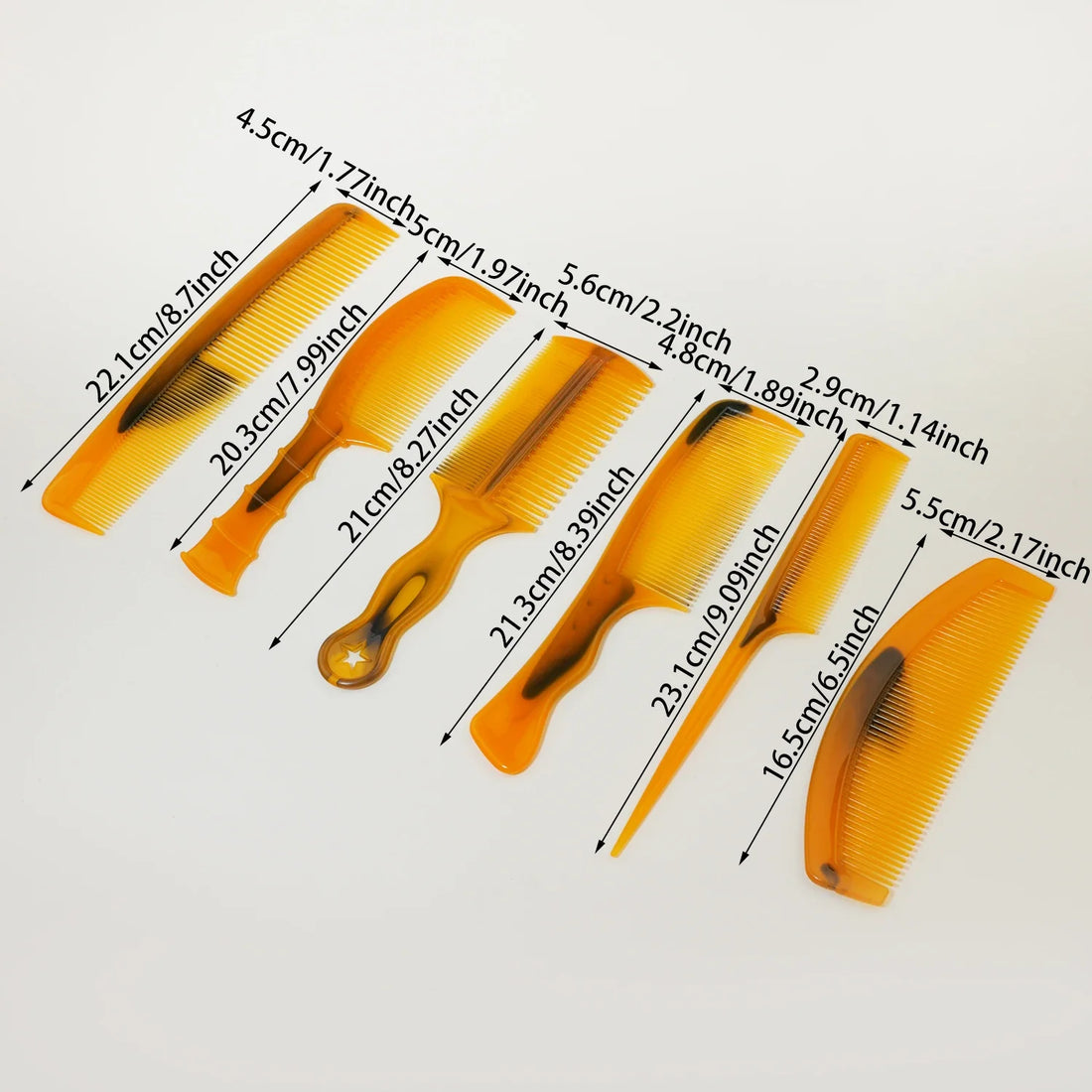 Amber Hair Comb Set 1 or 6 Pieces ABS Plastic Handle Ergonomic