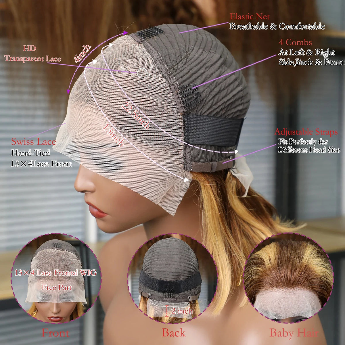 Human Hair Ombre Honey Blonde Lace Front Bob Wig 13x4 Transparent Frontal 10-16 Inch