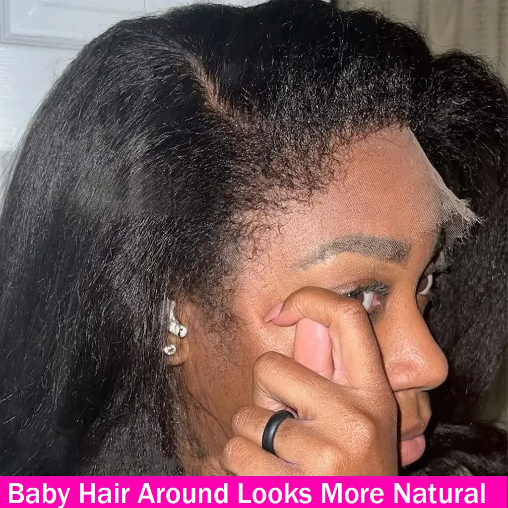 Transparent Kinky Straight 13x4 Lace Front Short Bob Human Hair Wig Pre Plucked Yaki