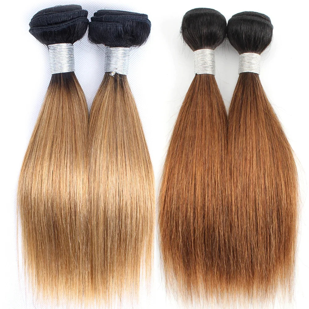 1 Bundle 10-16 Inch Straight Ombre Honey Blonde Human Hair Weave 100% Remy Weft Extensions 1B/27 1B/30