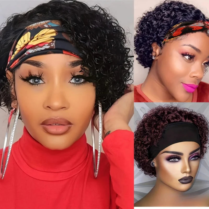 Water Wave Short Curly Pixie Headband Wig Brazilian Remy Human Hair
