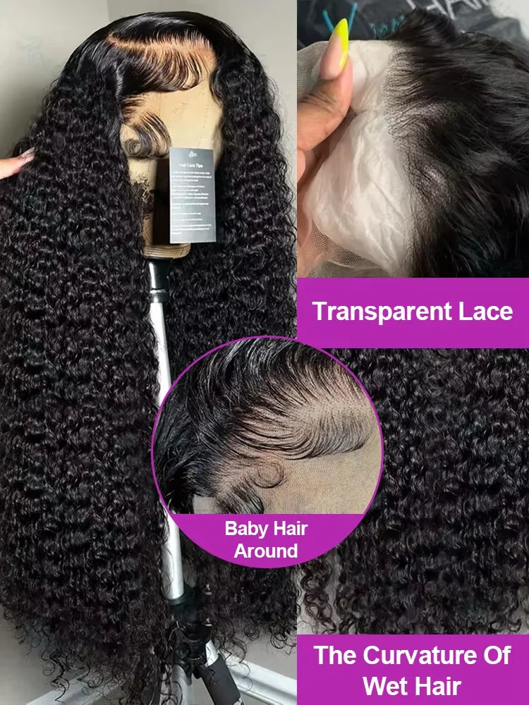 34 36 Inch 13x4 13x6 Deep Wave Brazilian Curly Human Hair Wig 250 Density