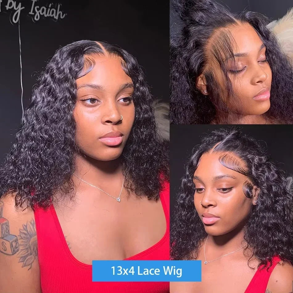 Brazilian Deep Wave Short Bob 13x4 & 4x4 HD Lace Frontal Wigs 220% Density 100% Human Hair 14-16 Inch