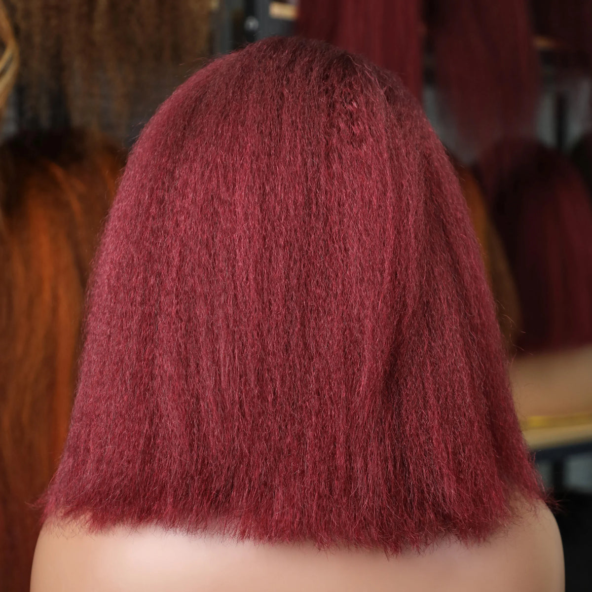 Kinky Straight 99J Burgundy Short Bob 13x4 Transparent Lace Human Hair Wig