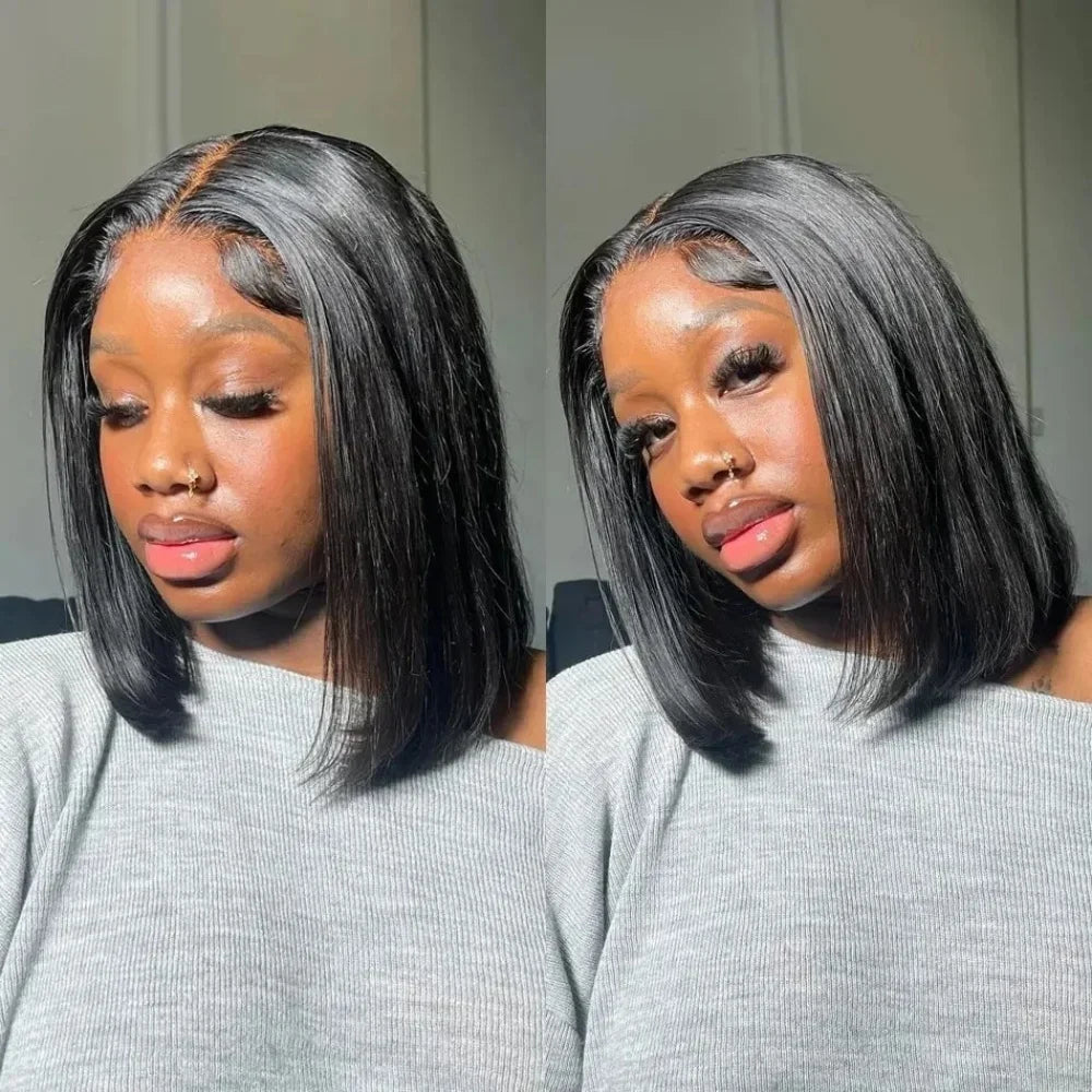 200% Density 13x4 Lace Front Bob Wig 16 Inch Straight 100% Human Hair with 2x6 4x4 5x5 HD Lace Closure