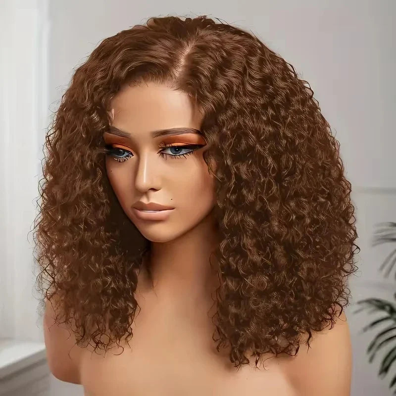 Chocolate Brown 13x4 Lace Frontal Short Kinky Curly Bob Remy Human Hair Wig