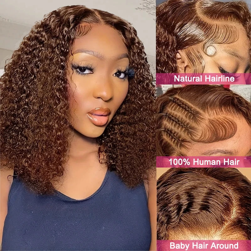 13x4 2x6 Deep Wave Water Wave Bob Wig 300% Density Brazilian Remy HD Lace Frontal Short Human Hair Wig