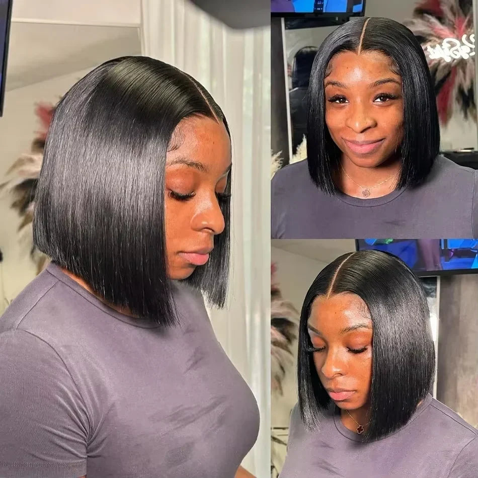 Straight Short Bob 13x4 & 4x4 Human Hair Lace Frontal Wigs 200% Density Remy Transparent Lace Pre-Plucked