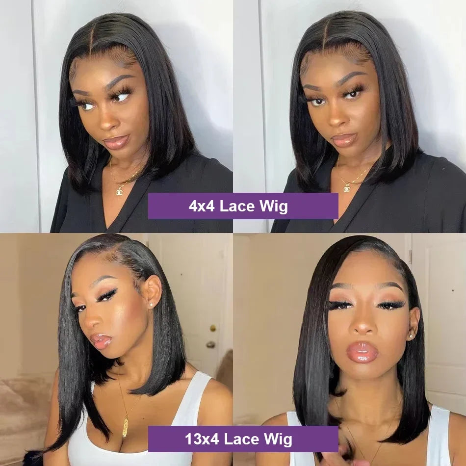 Human Hair Bob Wig 13x4 Frontal and 4x4 Lace Front Wigs Pre Plucked 200% Density