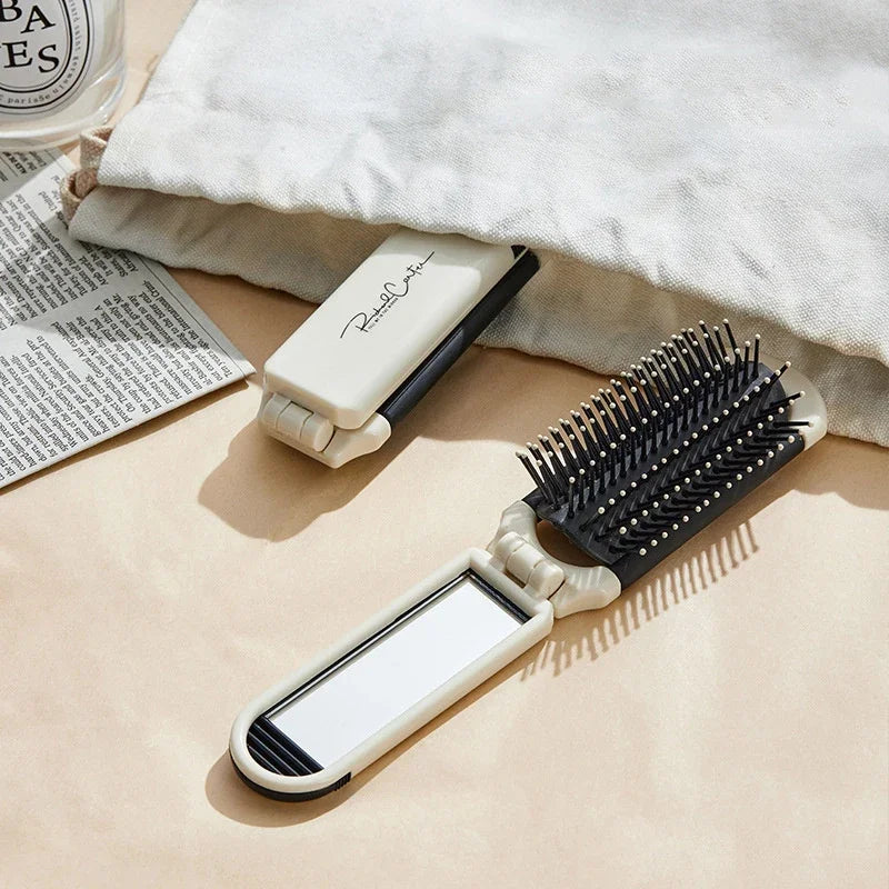 Folding Mini Comb with Mirror and Scalp Massage Portable Travel Comb