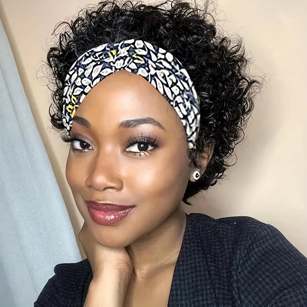 Water Wave Short Curly Pixie Headband Wig Brazilian Remy Human Hair