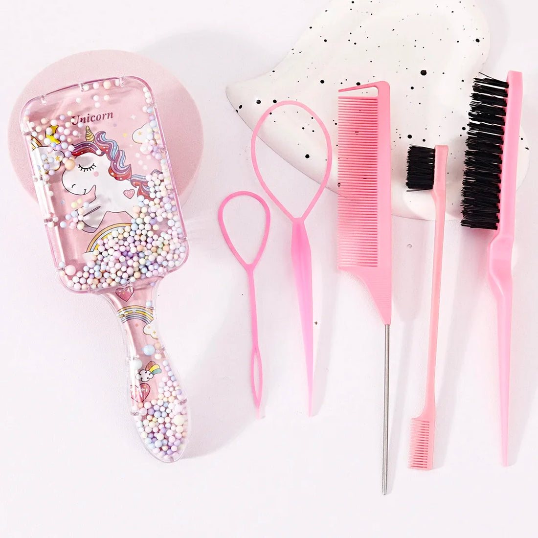 6 Piece Hair Styling Tool Set Including Hair Brush Comb Edge Brush Rat Tail Comb