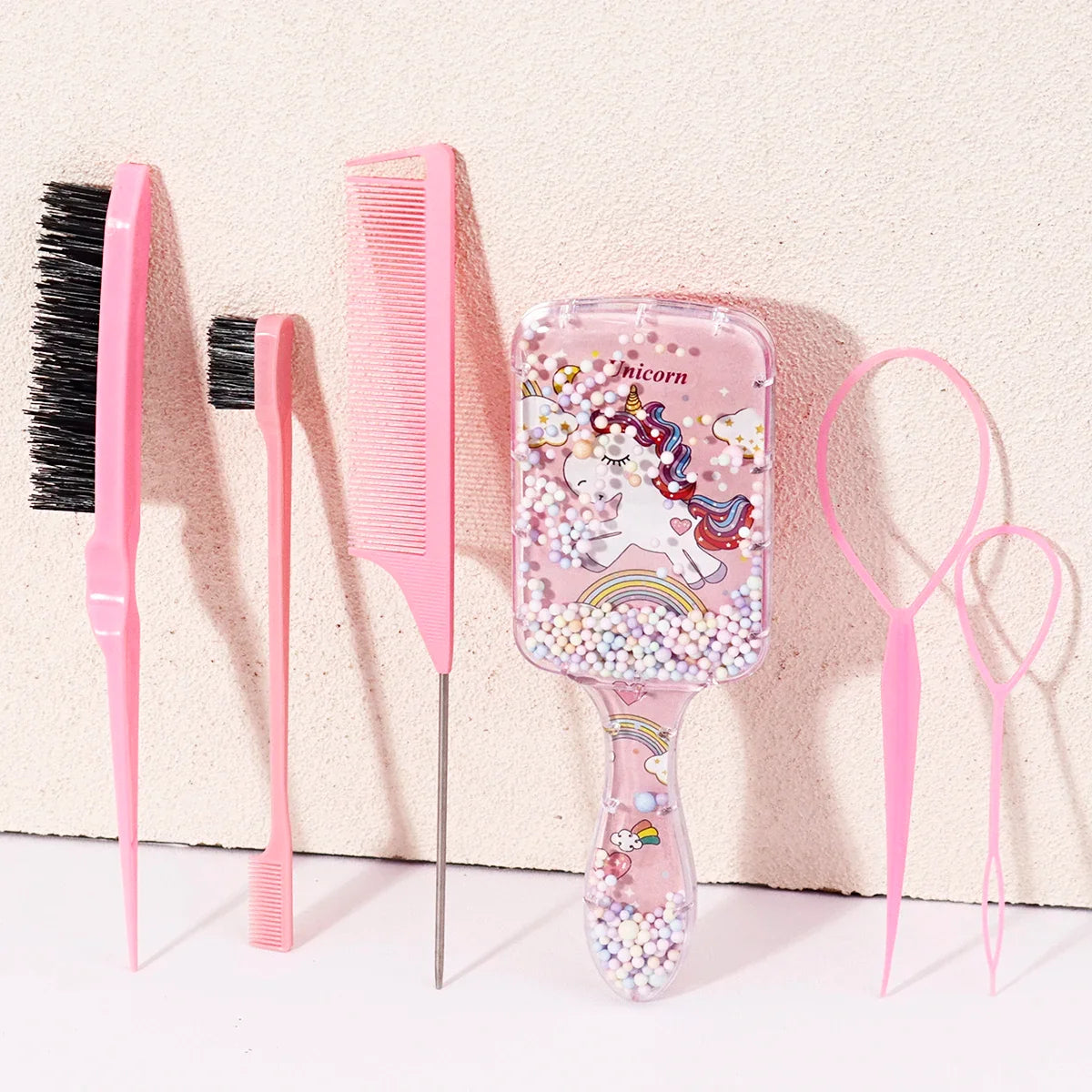 6 Piece Hair Styling Tool Set Including Hair Brush Comb Edge Brush Rat Tail Comb